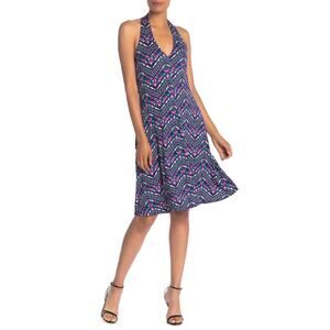 SUPERFOXX Dress Size S Purple All Over Print V Neck Sleeveless Knee Length